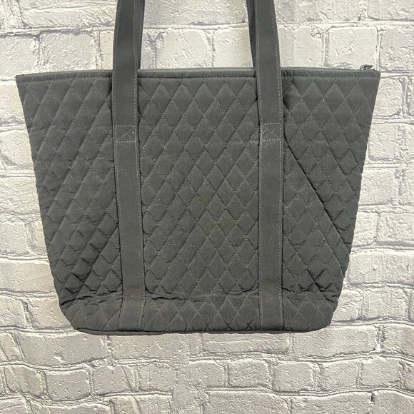 Vera Bradley Quilted Shoulder Tote Bag  Black With Zipper Closure & Front Pocket - Picture 5 of 6